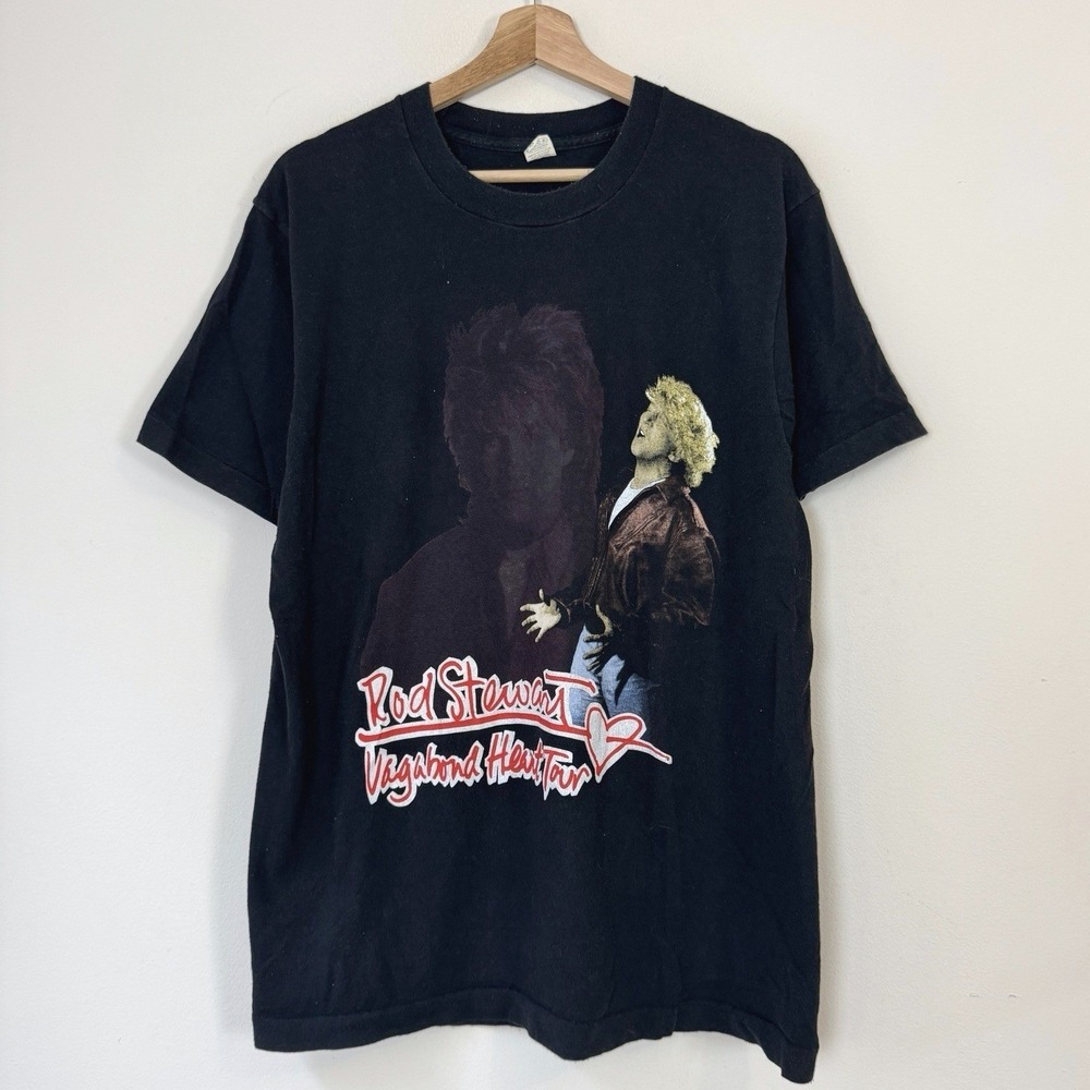 Vintage‎ 90's Rod Steward Vagabond Tour Concert Black Tee Shirt